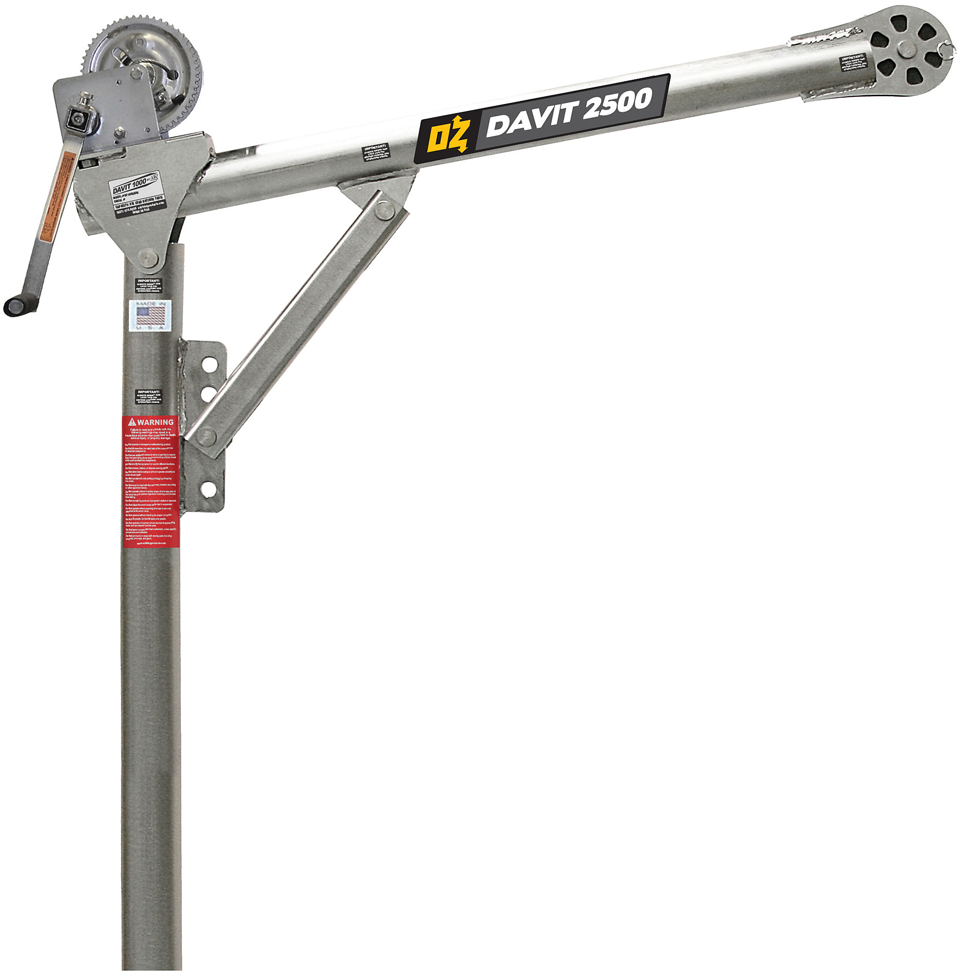 OZ Lifting Products Davit Crane, 2500-Lb. Capacity, 75 1/2in. Height, Model# OZ2500DAV